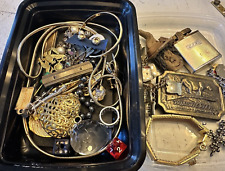 Vintage Junk Drawer Lot Belt Buckle Lighter Jewelry Pins Crystal Dice Smalls picture
