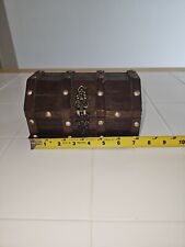Vintage 1960s Wooden Treasure Chest Jewelry Box Velvet Lined 7×5×3.5 picture