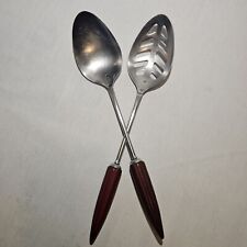 Vintage Rare Androck Bakelite Bullet Handle Slotted/Solid Serving Spoons EUC picture