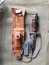Vintage Camillus NY Fixed Blade Pilot Survival Knife & Scabbard Wet Stone 3 1974 picture