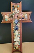 Andy Anderson Folk Art Handmade Wood Cross Crucifix Healing Gem Stones 1998 picture