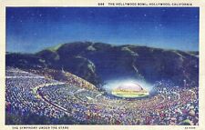  Hollywood Bowl Hollywood CA Symphony Under Stars Posted Linen Vintage Postcard picture