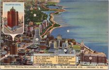 CHICAGO Illinois Postcard ALLERTON HOTEL Michigan Ave. / Aerial View LINEN 1939 picture