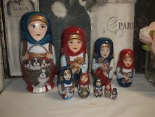 9  PCS Russian Collectible Art Nesting Dolls, Matryoshka Basket of Dogs 8 IN x 3 picture