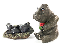 Hippopotamus Hippo Mother Baby 3 piece Set Rare Dave Grossman  ~ Vtg 1995 picture