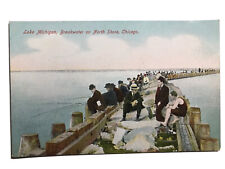 1908 Lake Michigan Breakwater On North Shore Chicago Illinois Postcard picture