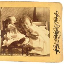 Baby Pulling Brother's Hair Stereoview c1890 Childhood Antique Photo Card A1934 picture