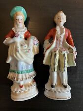 Vintage Porcelain Victorian Figurines Man & Woman Couple Colonial with Gold Trim picture