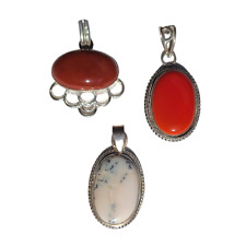 LOT 3 Sterling Silver Stone Pendant Agate & More Mixed Lot Vtg picture