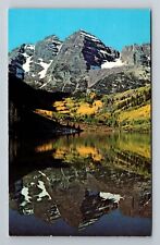 Aspen CO-Colorado, Maroon Peaks & Lake Autumn Vintage Souvenir Postcard picture