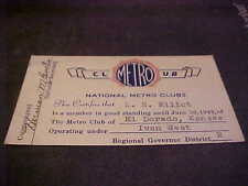 VINTAGE 1940'S EL DORADO KANSAS METRO CLUB MEMBERSHIP CARD L. H. ELLIOT  picture