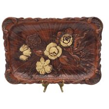 Vintage 1944 Multi Products Inc Wood Tray with Carved Flowers picture