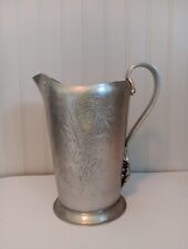 Vtg Hand Wrought Continental Stamped Hammered Aluminum Chrysanthemums Pitcher  picture