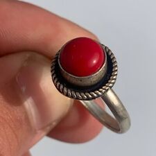 GENUINE ANCIENT EARLY ROMAN SILVER RING RED STONE INTAGLIO C. 1ST - 2ND CENTURY picture