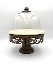 GG Collection Gracious Goods Large Cake Stand Glass Dome & Acanthus Metal Base picture