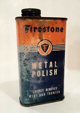 Vintage 1940's 50's Firestone Old Tin Oil Metal Polish Orange Blue Can RARE  picture