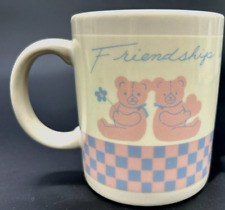 Vtg Teddy Bear Coffee Mug Cup Friendship Starts in Loving Hearts Hallmark picture