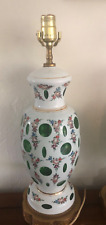 Vintage Table Lamp Bohemian Czech White Green Cased Glass Floral Paint 21” Tall picture
