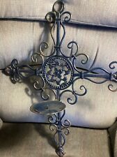 Antique Style Ornate Blue Metal Candle Stick Holder Sconce 18” b 22” picture
