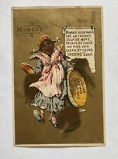 Higgins German Laundry Soap Victorian Trade Card Monday Woman Dancing Gilt picture