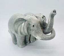 Abbott Collection Set of 2 Hugging Elephants Ceramic Salt & Pepper Shakers VTG picture
