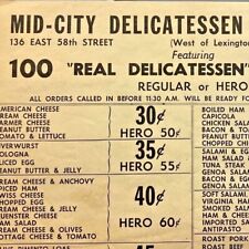 1950s Mid-City Delicatessen Stores Inc  Restaurant Menu Manhattan New York City picture