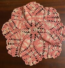 Vintage Crocheted Pink & White Round Doily Doilies Linen Crochet picture