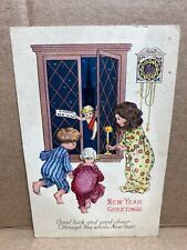 New Year Children Window Baby Cherub Candle Light Clock 1928 Vintage Postcard 17 picture