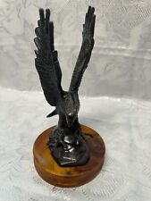 Vintage American Eagle Sculpture Statue 9” Brass on the Wooden Base picture