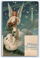 c1910's Christmas Floating Angel Pine Stars Cloud Unposted Antique Postcard picture