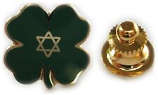 Jewish Lucky Four Leaf Clover Star of David Hat Jacket Tie Tack Lapel Pin picture