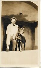 Man Dog Photograph 1930s Vintage Fashion Outdoors 2 3/4 x 4 1/2 picture