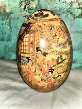 Vintage Royal Satsuma Decorative Egg Japanese Gold Egg 7” Geisha Lotus- AS IS picture