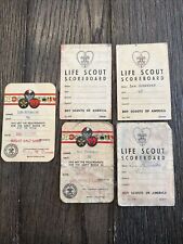 Vintage 1955 Boy Scouts BSA Life Scout Scoreboard Cards (3) and Merit Badge Card picture
