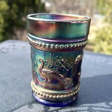 Antique Dugan Peacock At The Fountain Blue Carnival Glass Tumbler picture