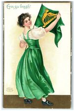 1909 St. Patrick's Day Woman With Flag Bozeman VT Clapsaddle Embossed Postcard picture