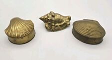 Brass Clam Shell Trinket Boxes & Seashell Figurine Decor Nautical Beach Lot Of 3 picture