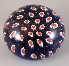 Art Glass Millefiori Unmarked Paperweight Red White & Blue Flowers & Air Bubbles picture