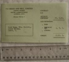 Payment slip Higgs & Hill, London to Hick Bros. Leeds picture