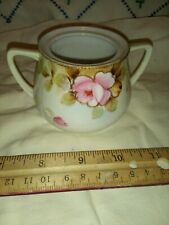 Antique Nippon moriage dainty porcelain sugar bowl deco gold encrusted hp roses picture