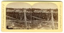 c.1870s NIAGARA FALLS NEW YORK NEW SUSPENSION BRIDGE~BIERSTADT STEREOVIEW PHOTO picture