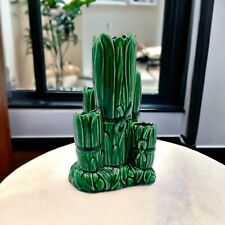 Ceramic Bamboo Vase Green Multi Compartment Clustered Japan Vintage picture
