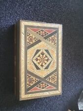 Vintage  Mosaic Wooden Trinket Box Inlay Design  Velvet Inside picture