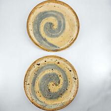 Studio Art Pottery signed JRW M Stoneware boho blue beige plates 2 boho picture