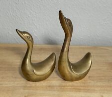 Vintage Pair of Solid Brass Swans Nice Patina 4.5