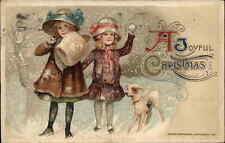 Christmas Children Sheep Lamb Snowball Embossed Winsch c1910s Postcard picture