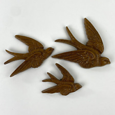 Vintage Burwood Products Faux Wood Birds Set of 3 Wall Decor 1983 Made in USA picture