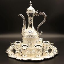 Vintage Set Tea Turkish Cups Home Decor with W/Pot 6 Cups Teapots Silver picture