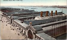 C.1910s New York City NY Chelsea Piers Ships Birds Eye View Unused Postcard A415 picture