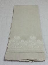 Vintage Antique Large Show Towel, Linen, Antique White, Woven Flower Design picture